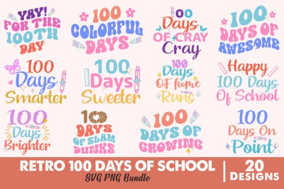 Retro 100 Days of School SVG PNG Bundle for Crafts and Graphics Projects